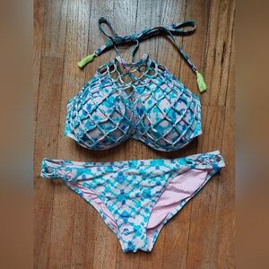 Blue and Pink Women's Swimwear Set